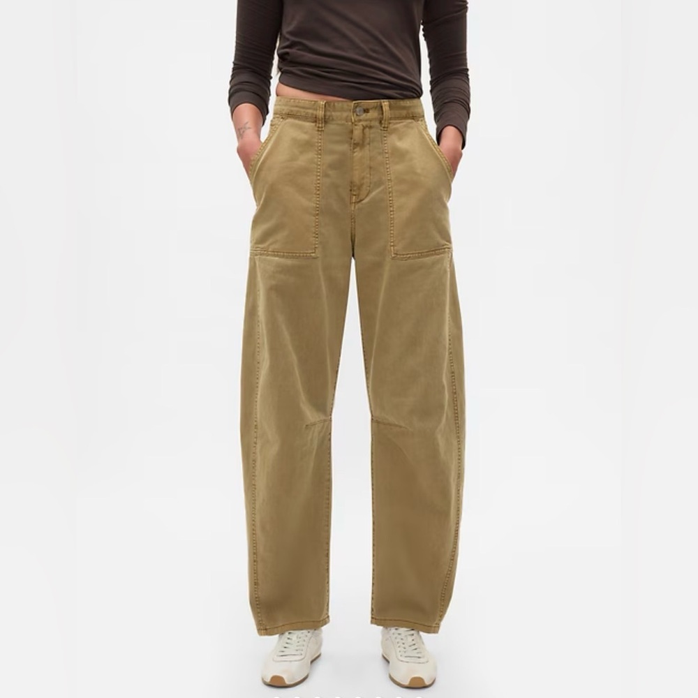 GAP Women’s Mid Rise Twill Barrel Pants 16 Petite Olive Green - Picture 10 of 11